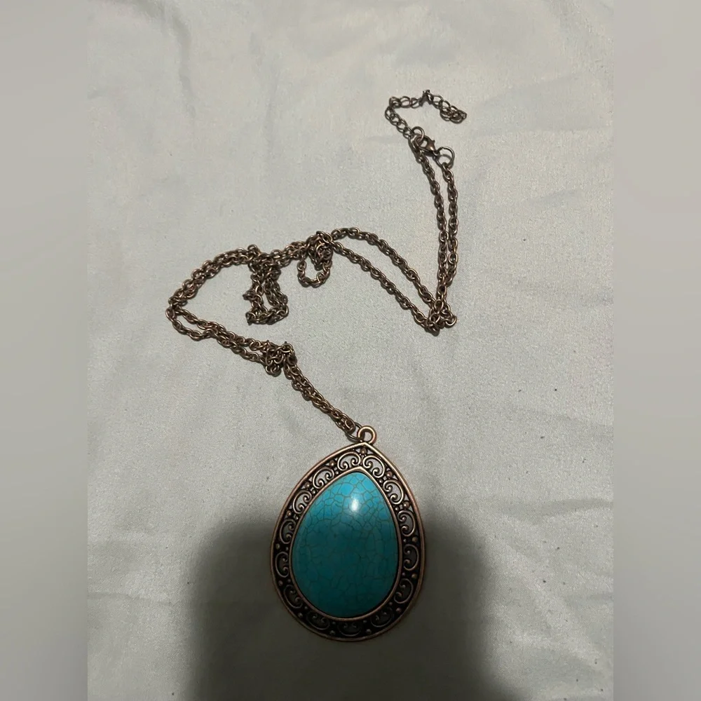 Paparazzi Turquoise Pendant Necklace with Bronze Accents - Picture 5 of 5
